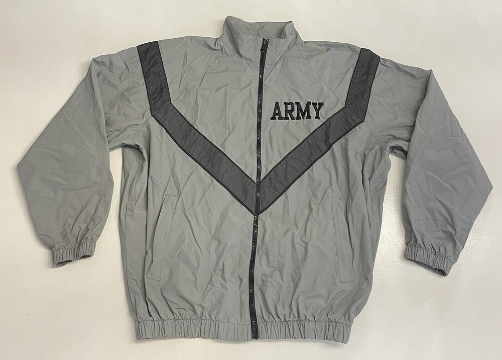 US Army Jacket Men Med Long Military Full Zip PFU Physical Fitness Uniform Gray